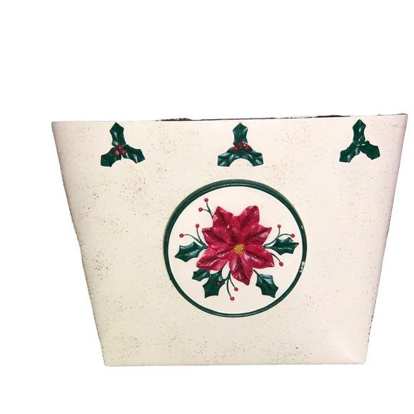 VTG Metal Poinsettia Wall/Door Hanging Planter Pocket Flower Letter Mail Holder - Picture 1 of 10